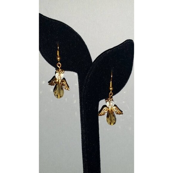Crystal Gold Dangle Angel Earrings- Christmas, Religious Jewelry - Picture 4 of 5